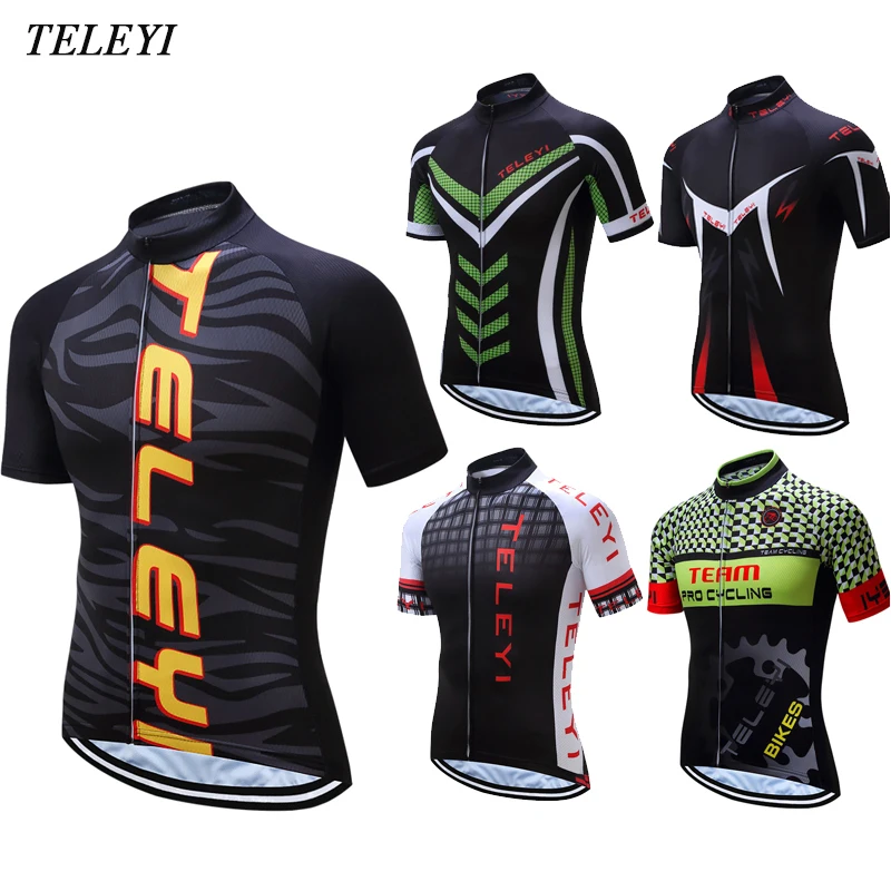 

New TELEYI Men Gear Cycling Bike Shirt Bicycle Clothing Short Sleeve Jersey Top Black