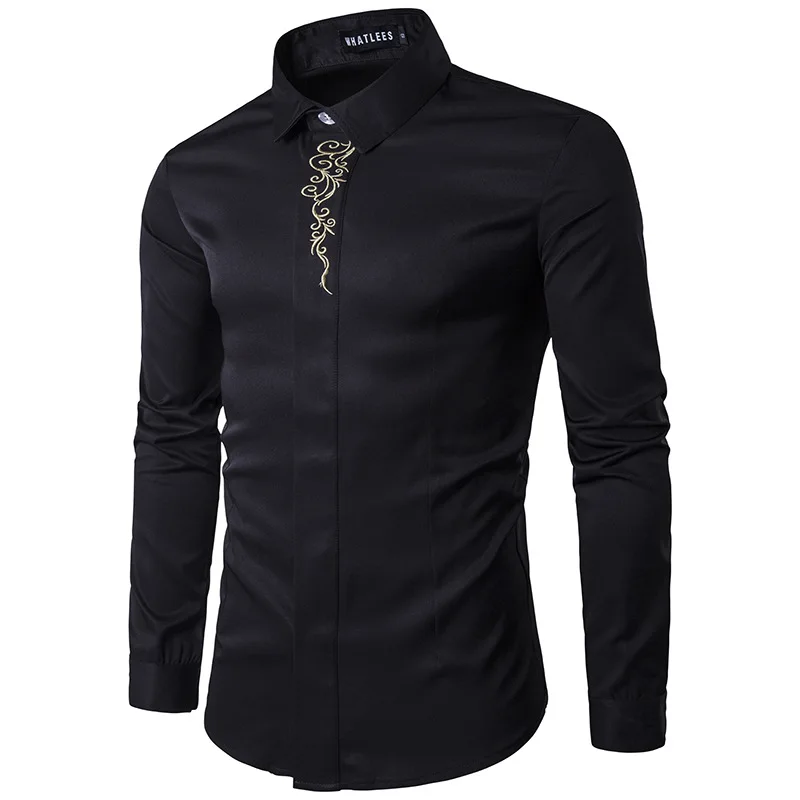 Рубашка MarKyi мужская с вышивкой модная сорочка Slim Fit Повседневная длинным рукавом