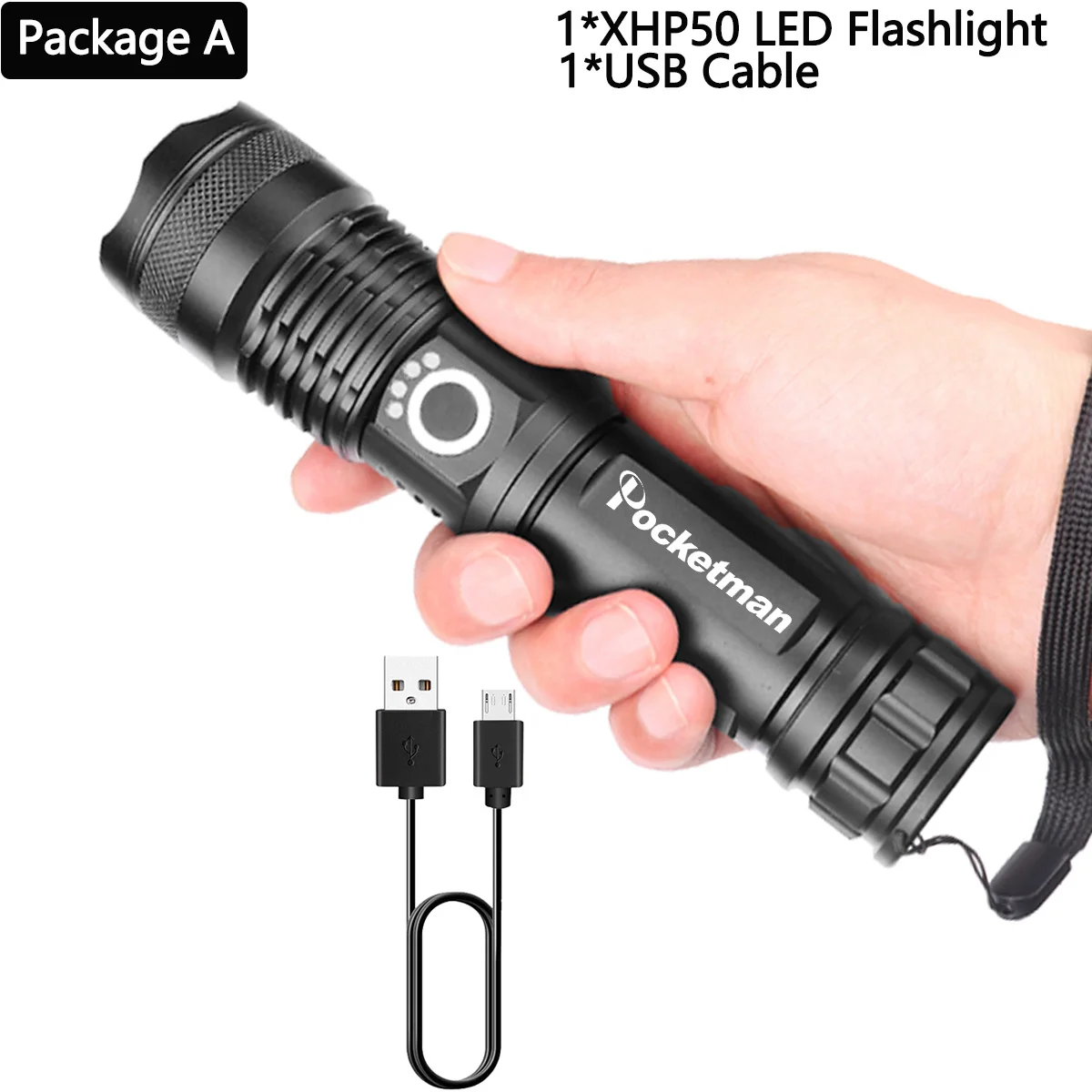 Package A Супер мощный 5 режимов лампы xhp50.2 мощный светодиодный фонарик usb Zoom СВЕТОДИОДНЫЙ Фонарь xhp50 18650 или 26650 перезаряжаемый аккумулятор для охоты - Испускаемый цвет: Package A