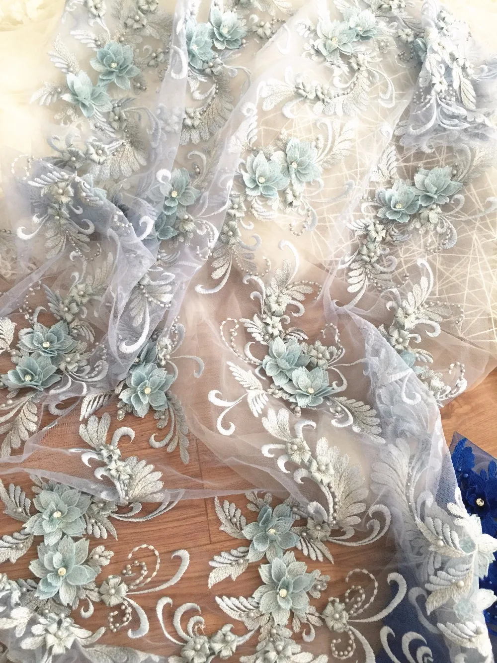 Роскошная 3D жемчужная вышитая бисером Цветочная вышивка кружевная ткань