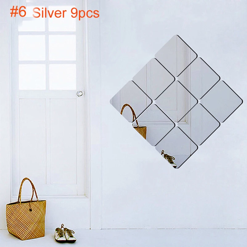 3D Зеркало Стикер Стены Квадратных Мозаика Настенное Перо DIY Обои Ванная Комната