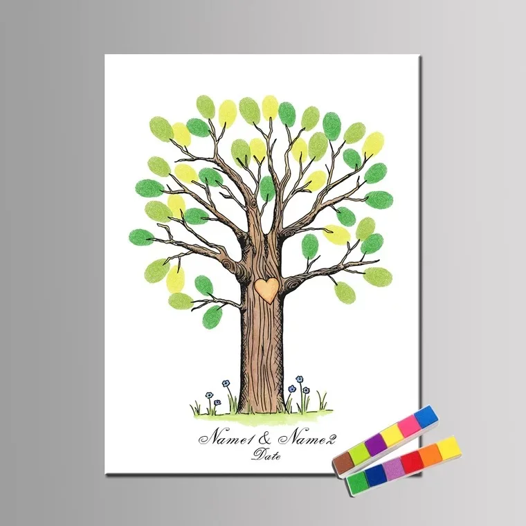 

Personalized Custom Name Date love tree DIY Fingerprint Signature Guest Book,Canvas Print Wedding Tree For Party Decoration