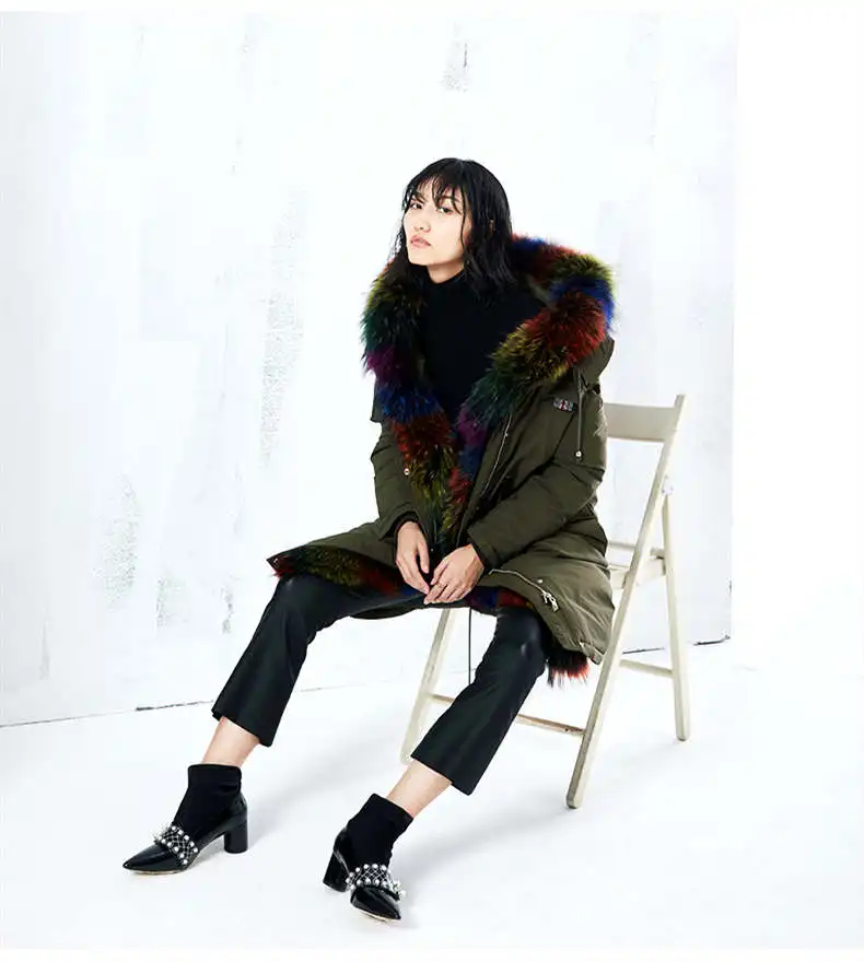 MissFoFo Зимняя парка из хлопка 11,11 Global Shopping Festival Длинная зеленая куртка женская теплая верхняя одежда с натуральным мехом