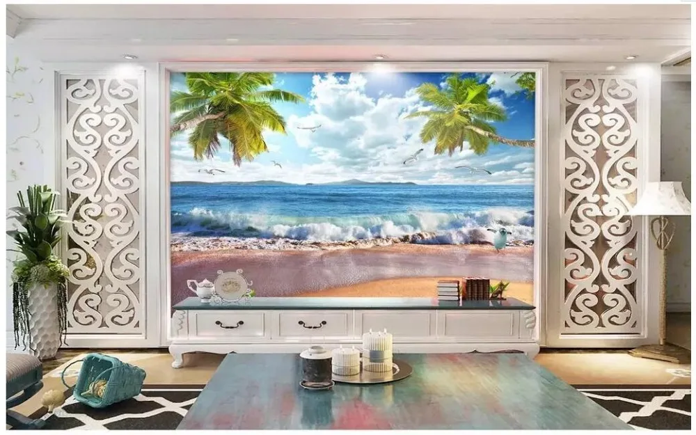 3d обои на заказ фото стену пляж спрей гавайский морской пейзаж фон домашний декор