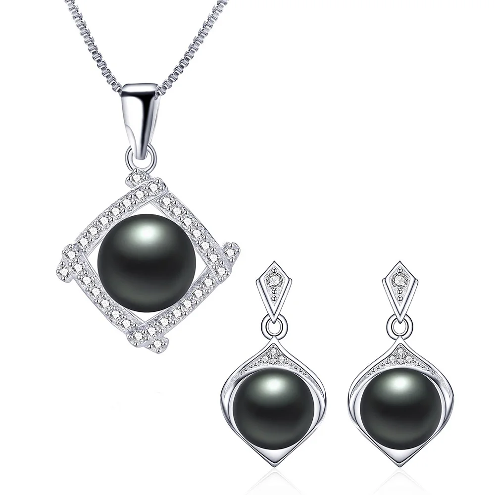 High Quality AAAA Natural Freshwater Pearl Jewelry Sets Women Elegant 925 Sterling Silver Pendant+Drop Earrings 2017 New Arrival | Украшения