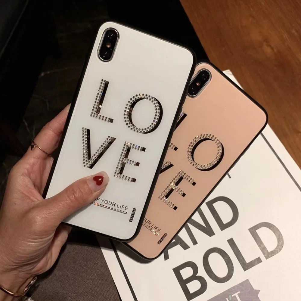 Чехол для Телефона Diamond Love iphone 6 6s 7 8 Plus X XR XS MAX блестящая задняя крышка 6plus 7plus plus XSMAX