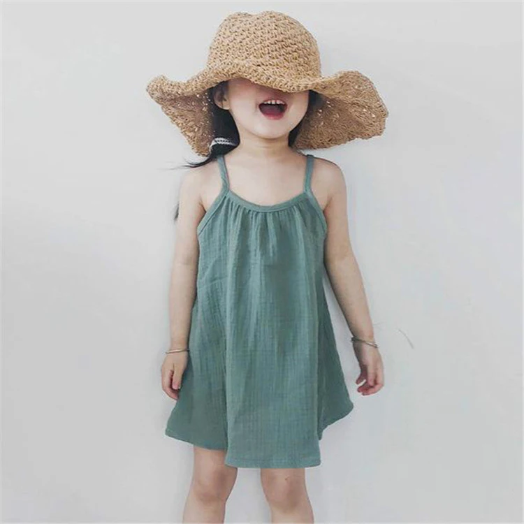 New Summer Girls Solid Dresses Baby Cotton Liene Clothes Kids Princess Dress Color Girl Beach Clothing | Детская одежда и обувь