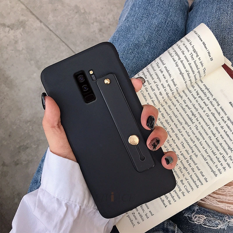 Hand Band black case Силиконовый чехол для samsung galaxy s10, 5g, s10e, s9, s8 plus, s7, s6 edge, note 9, 8, 5, повязка на запястье, держатель для телефона, подставка, мягкий чехол - Цвет: Hand Band black case