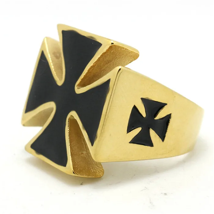 1pc Mens Boys 316L Stainless New Black Cross Gloden Ring Factory Price | Украшения и аксессуары