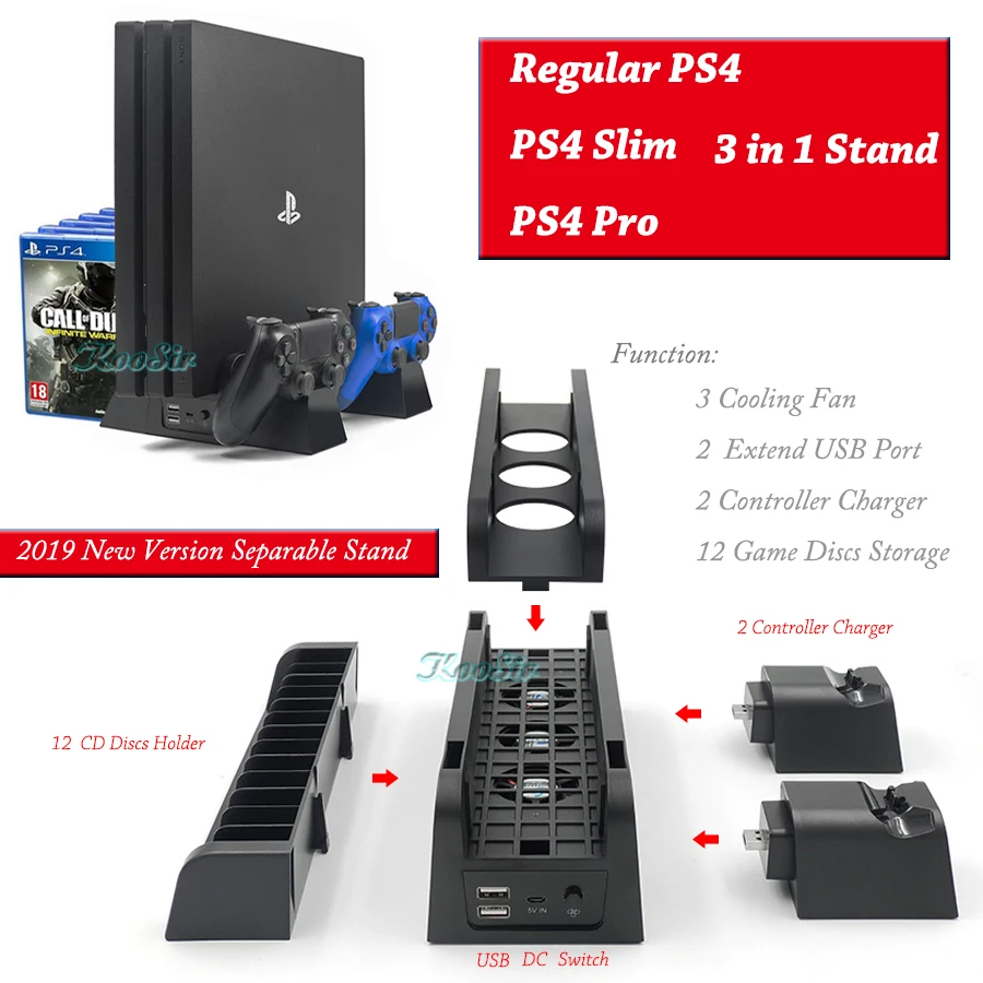 2019 новая версия PS4/SLIM/PRO охлаждающая подставка с вентилятором PS 4 зарядное