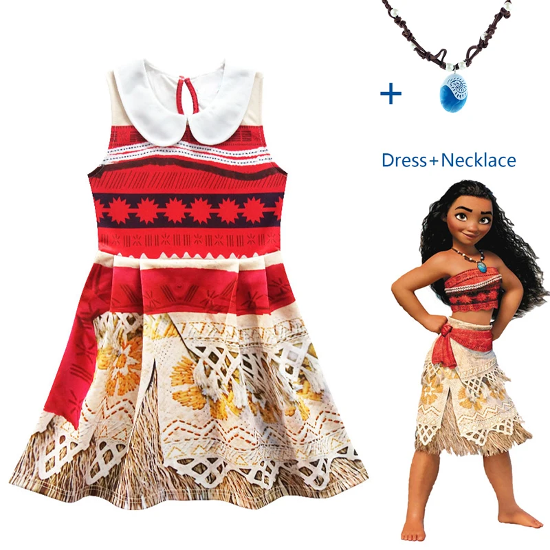 Disney Princess Moana Cosplay Costume for Children Vaiana dress with Necklace Halloween Costumes Kids Girls Gift | Детская одежда и