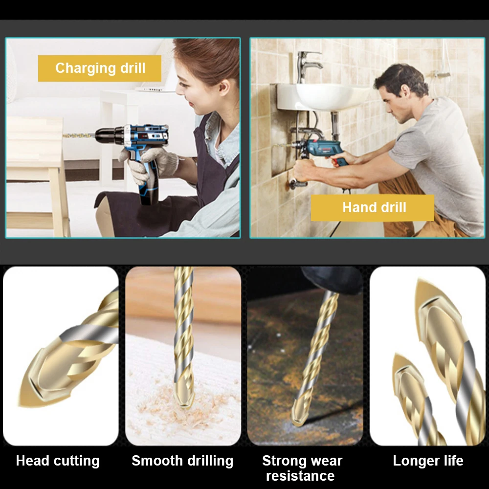 

5/10pcs/set New 5-12mm Alloy Triangle Drill Bit Electric Drill Ceramic Tile Hole Grooving Drill Saw Carpenter Woodworking Tools