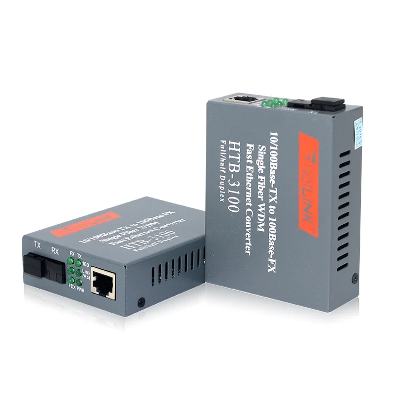 1 пара HTB-3100AB 10/100 м волоконно-оптический преобразователь SC однорежимный одинарный волоконно-оптический приемопередатчик 25 км