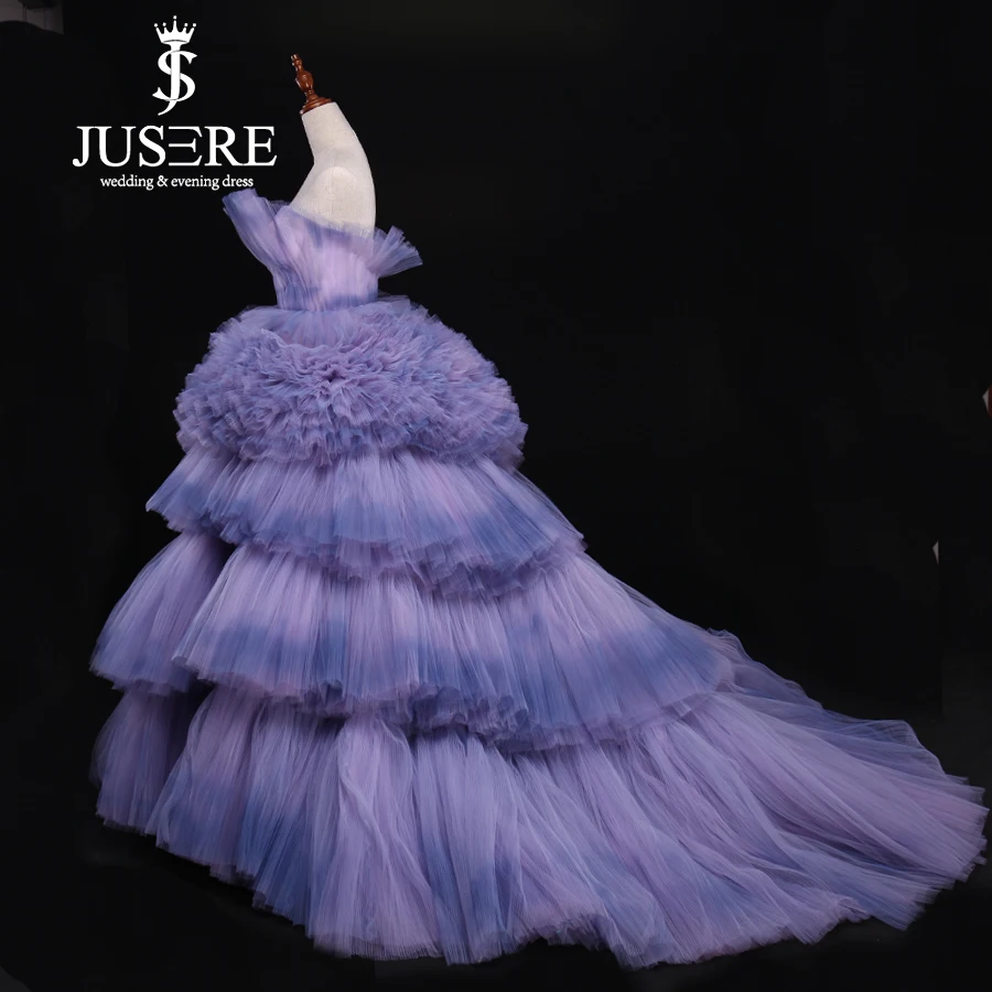 Jusere Real Photos Tired Tutu Prom Dresses Colorful Faded Tulle Evening Dress With Tail robe de soiree 2019