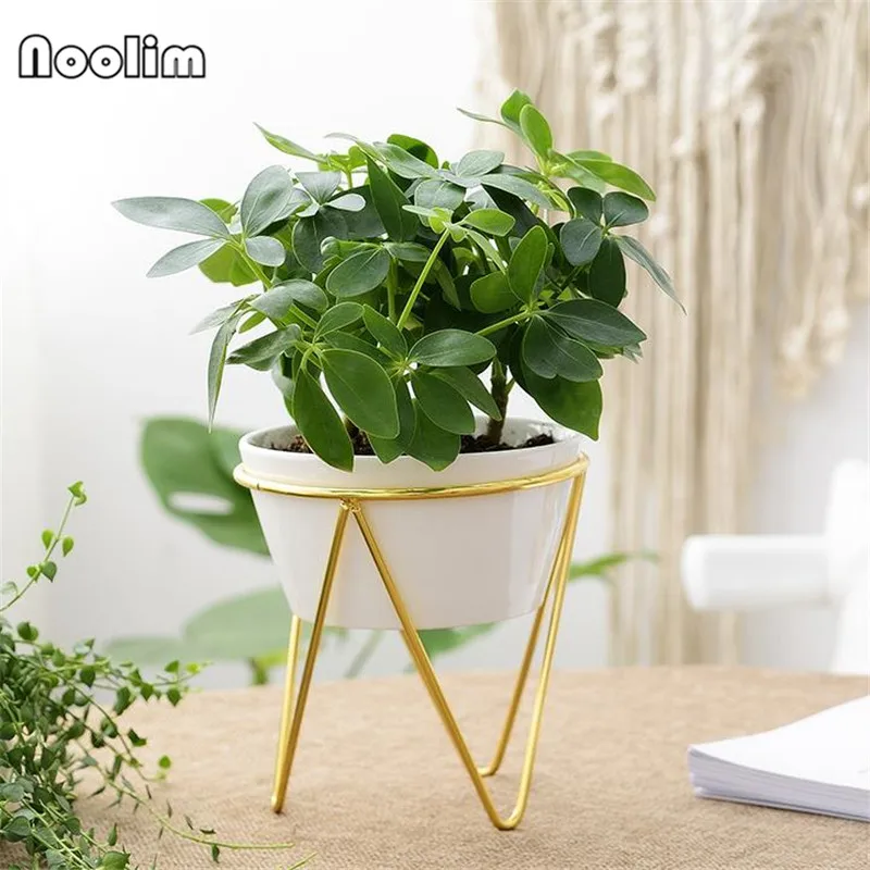 Креативный керамический цветочный горшок с железной основой простой офисный