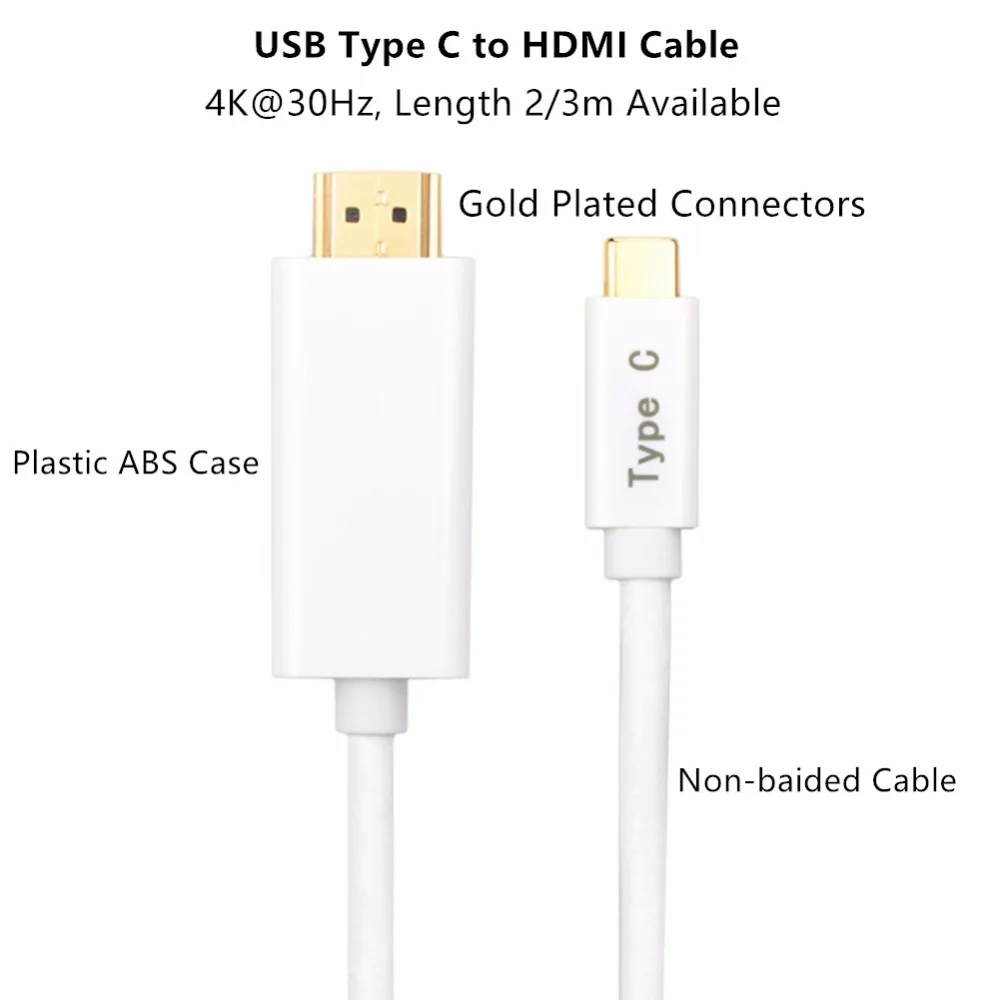 4K @ 60Hz USB C к HDMI кабелю 1m/2m/3m плетеный позолоченный алюминиевый Type (совместимый с