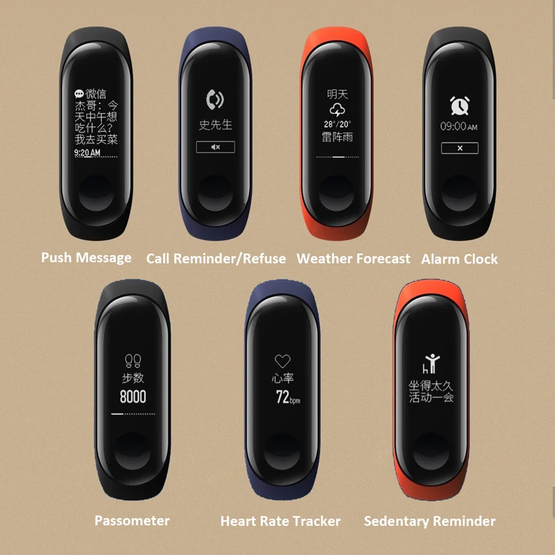 Оригинальный Xiaomi Mi Band 3 умный Браслет многоязычный OLED сенсорный экран фитнес