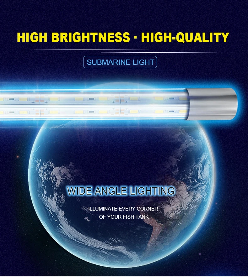 Wide-angle LED Aquarium Lighting With White/white+Blue/Red Bar Submersible Waterproof Clip Lamp For Fish Tank