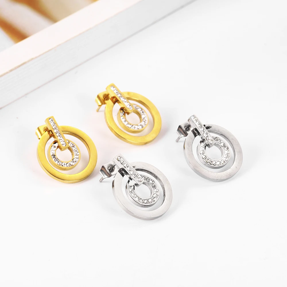 Классические циркониевые серьги гвоздики круглые 2019 женские из нержавеющей