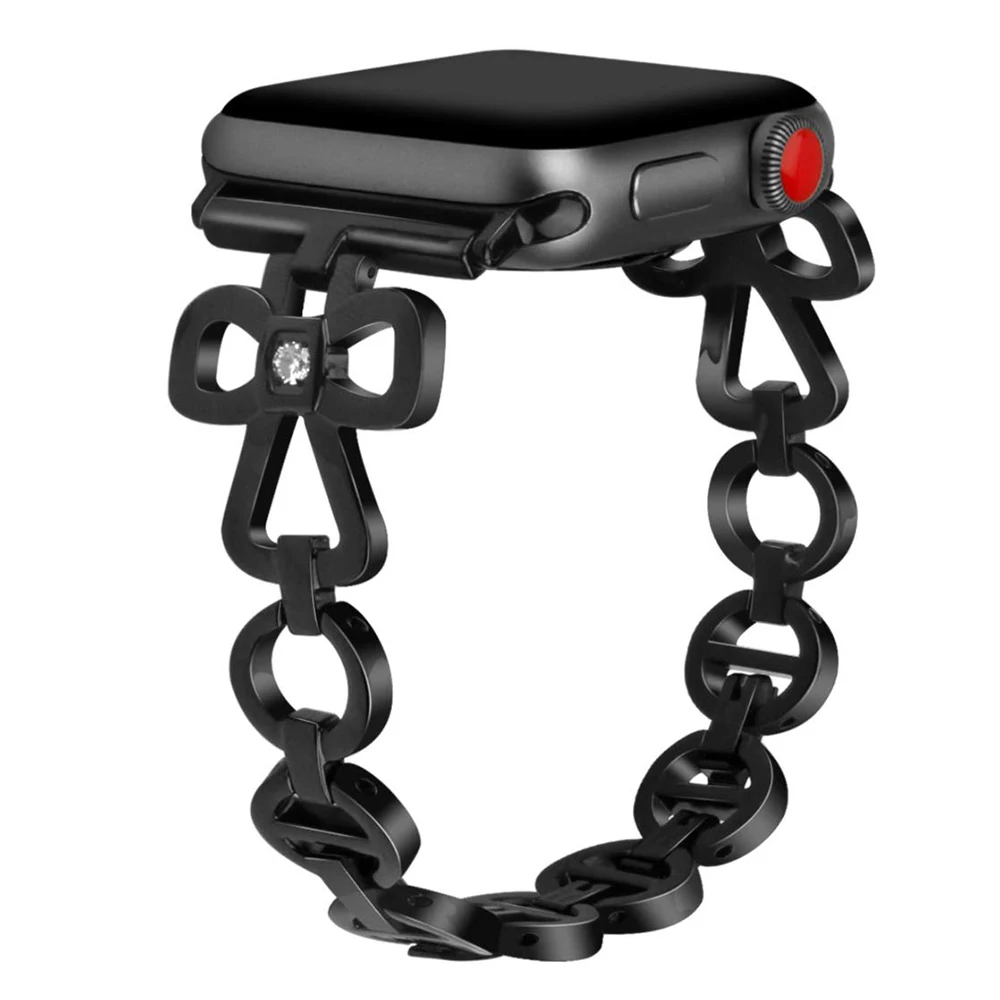 Металлический ремешок для Apple Watch 4 5 6 SE 7 40 44 мм 41 45 iwatch 3 2 38 42 Алмазный с бабочкой |