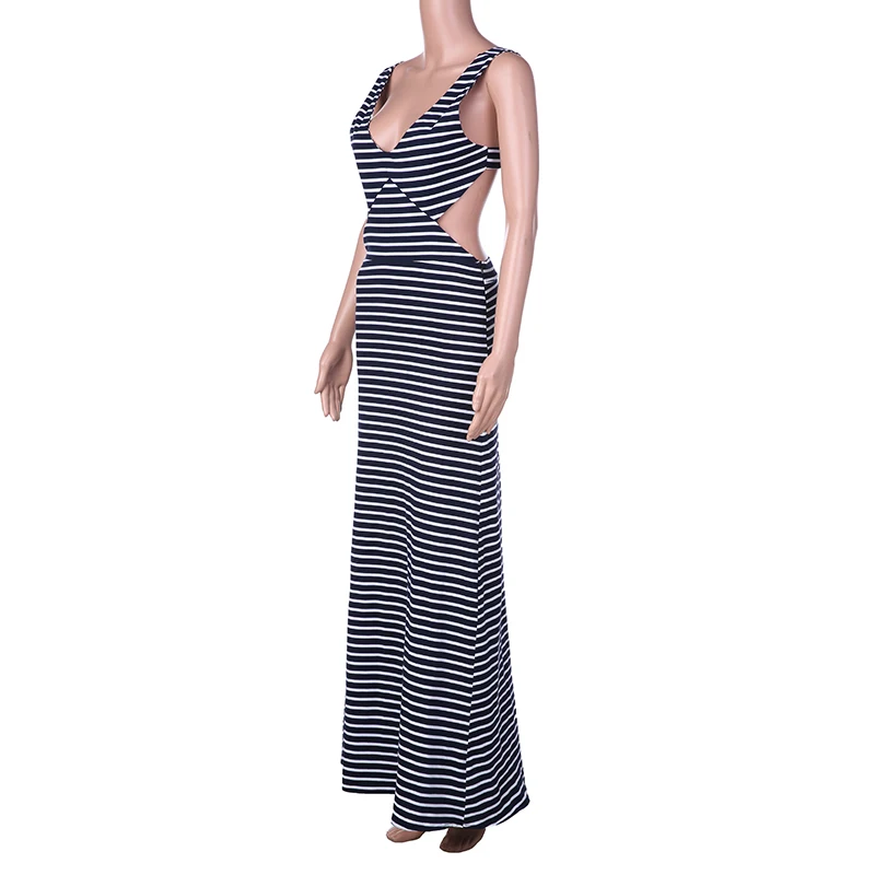 Полосатый Длинные Dress 2017 Спинки Летние Платья Без Рукавов Vintage Сексуальный Стиль