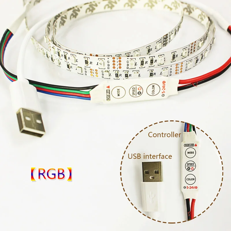 60 светодиодов/m Адаптер длиной 1 м/2 м/3 М/4 м/5 м Светодиодная лента USB светильник 5V 3528