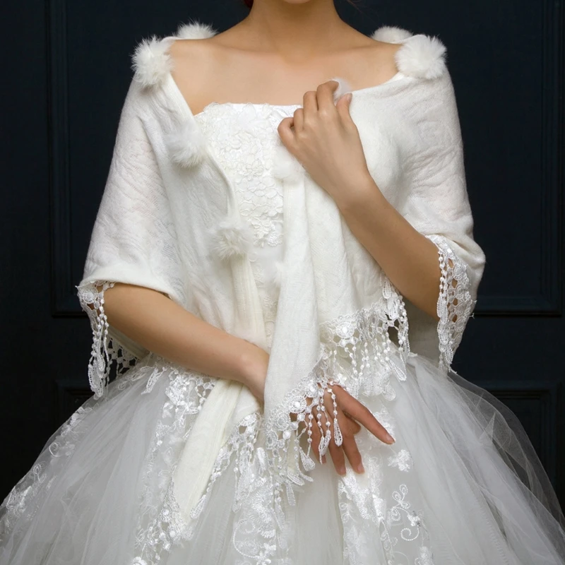 Элегантные Свадебные Шали зимние треугольные свадебные куртки белые женские - Фото №1