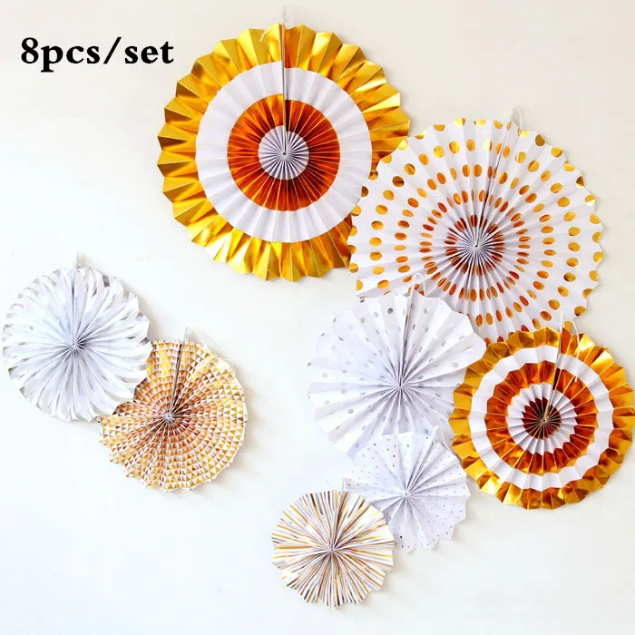 Set 6 1 комплект(8 шт.) джунгли Розовый Черный Фольга Золотой Pinwheel бумажная розетка Слоник для детского дня рождения гигантская бумага цветы бумажный веер фон - Цвет: Set 6