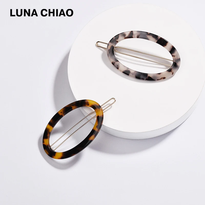 LUNA CHIAO Модные женские аксессуары для волос овальная черепаха акриловые заколки