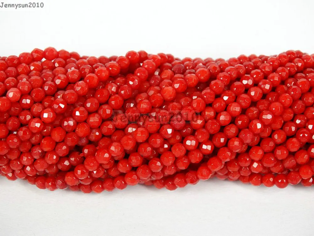 

Natural Red Coral Gems Stones 3mm Faceted Round Spacer Seed Beads 15.5'' Strand for Jewelry Making Crafts 5 Strands/Pack