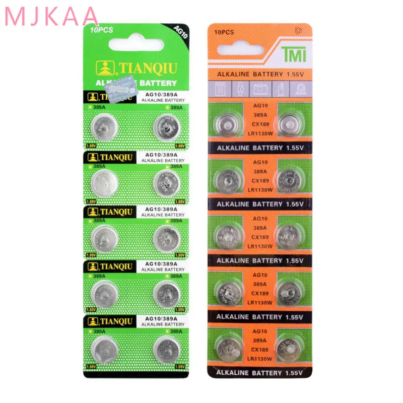 40 шт./упак. AG10 LR54 ячейки щелочной Батарея 1,55 V SR54 389 189 LR1130 SR1130 аккумуляторы таблеточного типа для игрушечные часы пульт дистанционного управления