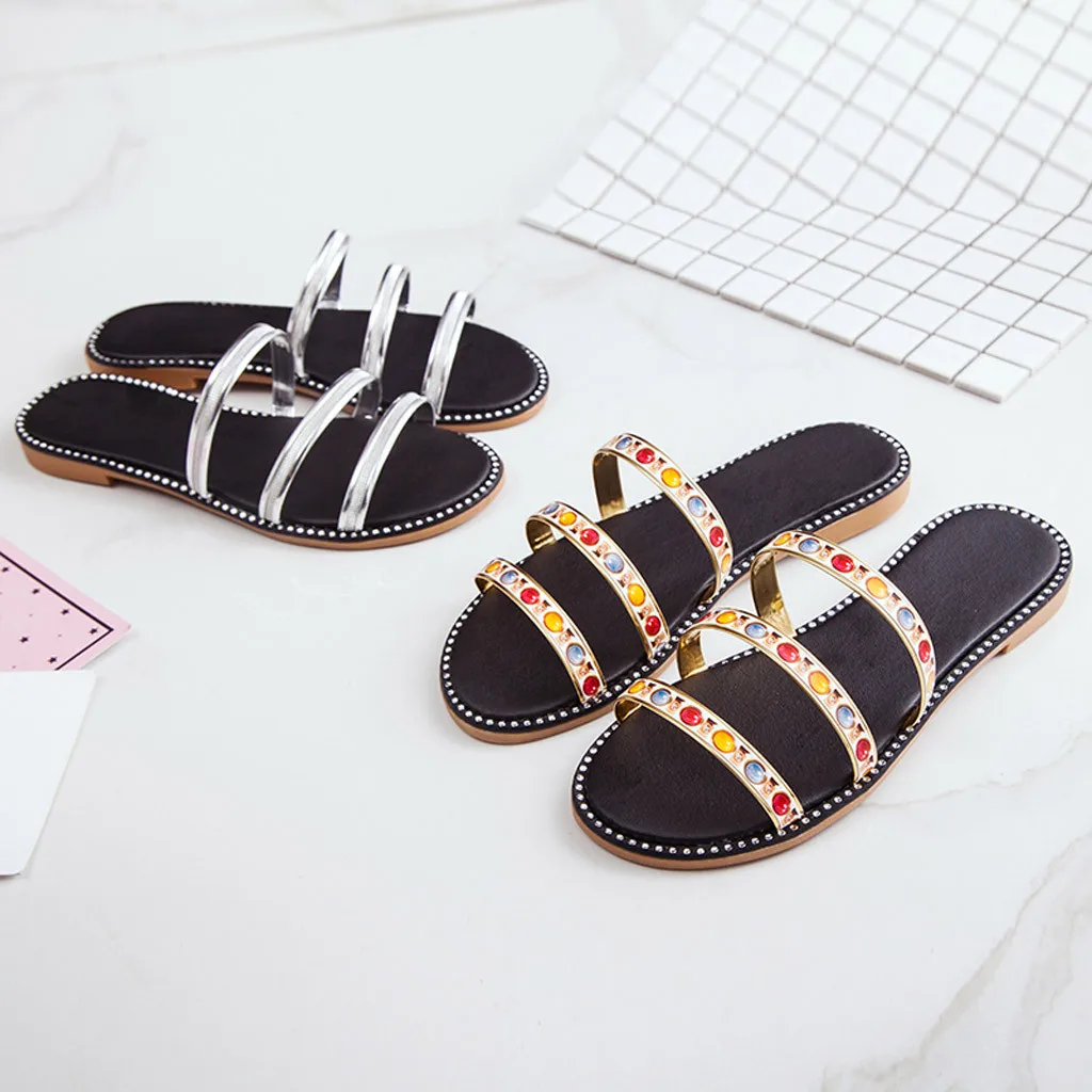 Женская разноцветная пляжная обувь с открытым носком на плоской подошве