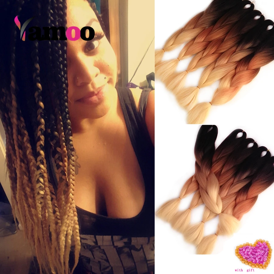 Три Тона Ломбер Цвет Синтетического Крючком Косы Гавана Мамбо Поворот 24 inch