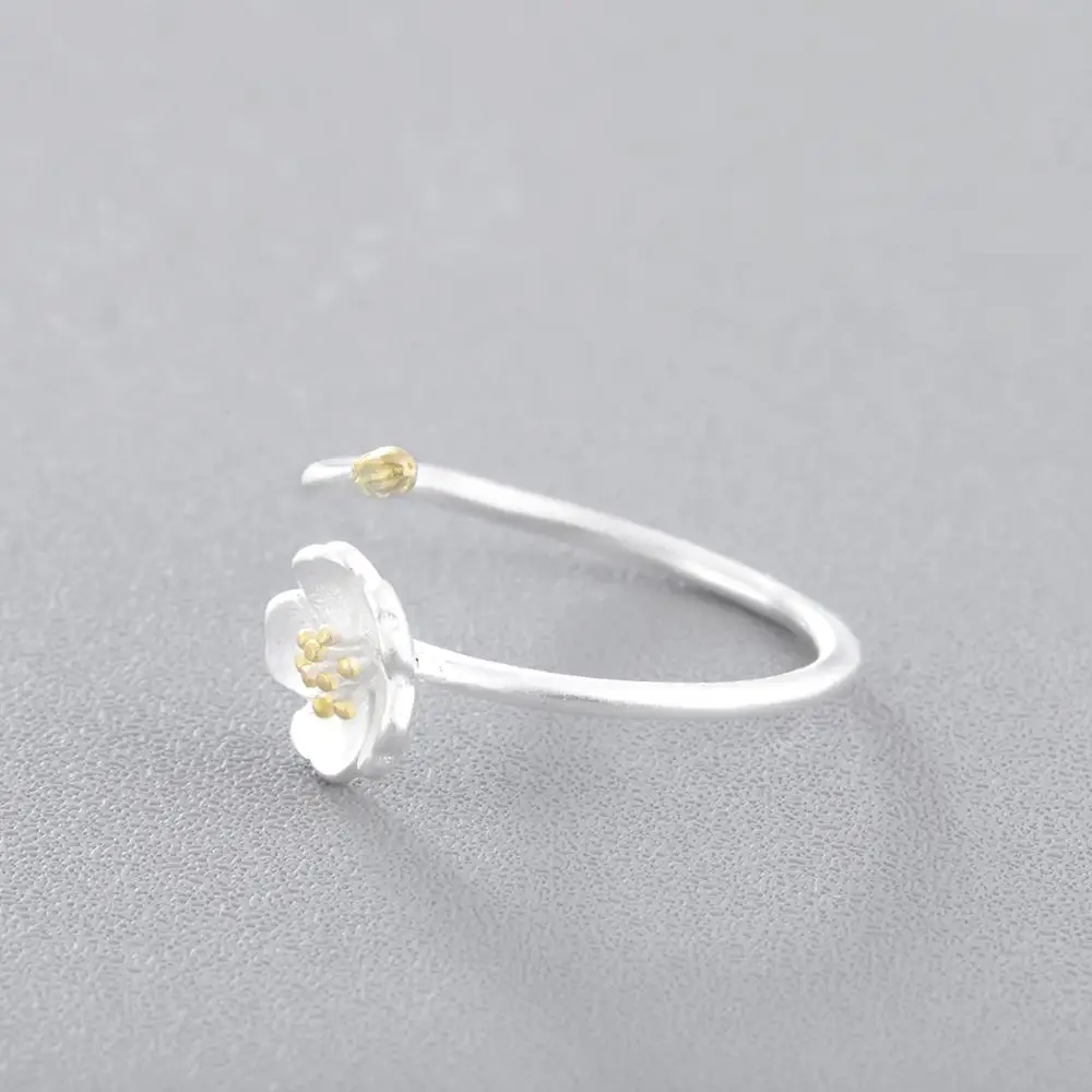Beautiful Golden Flower Bud Open Rings for Women Silver Cherry Blossom Femme Bijoux Birthday Valentine's Day Gift | Украшения и