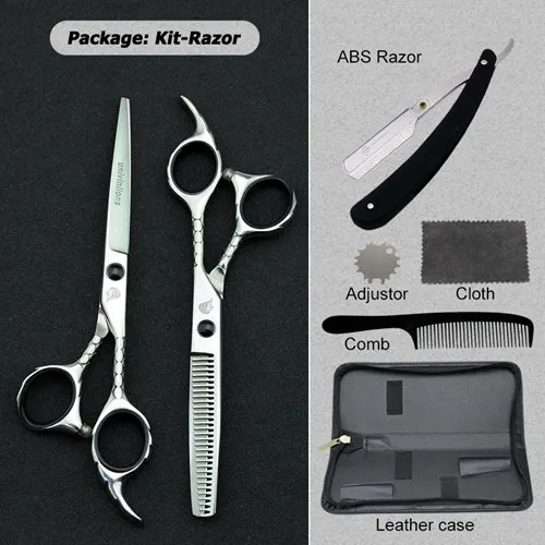 6016RAZOR 5.5/6" black gold barber hair scissors hairdressing scissors professional hair scisor barber supplies shears gift japan haircut - Color: 6016RAZOR