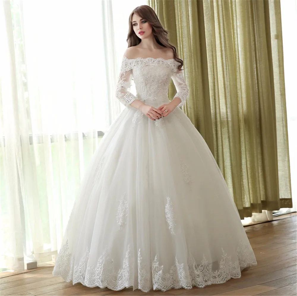 Off Shoulder Lace Ball Gown Wedding Dresses 3/4 Sleeve Princess Style Bridal Gowns 2016 | Свадьбы и торжества