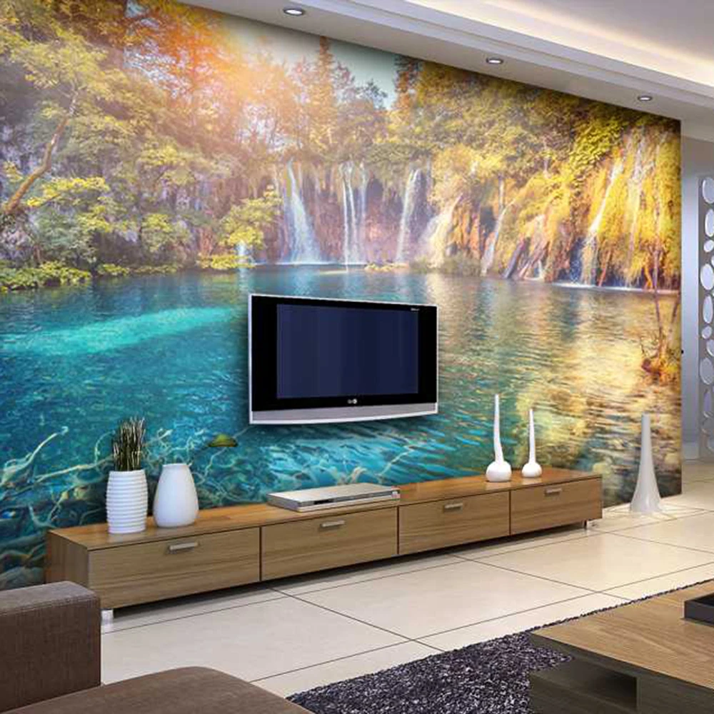 Зеленые холмы и вода гостиной фон 3D обои фотообои 3d papel de pared PW1435731317|papel pared|papel de3d |