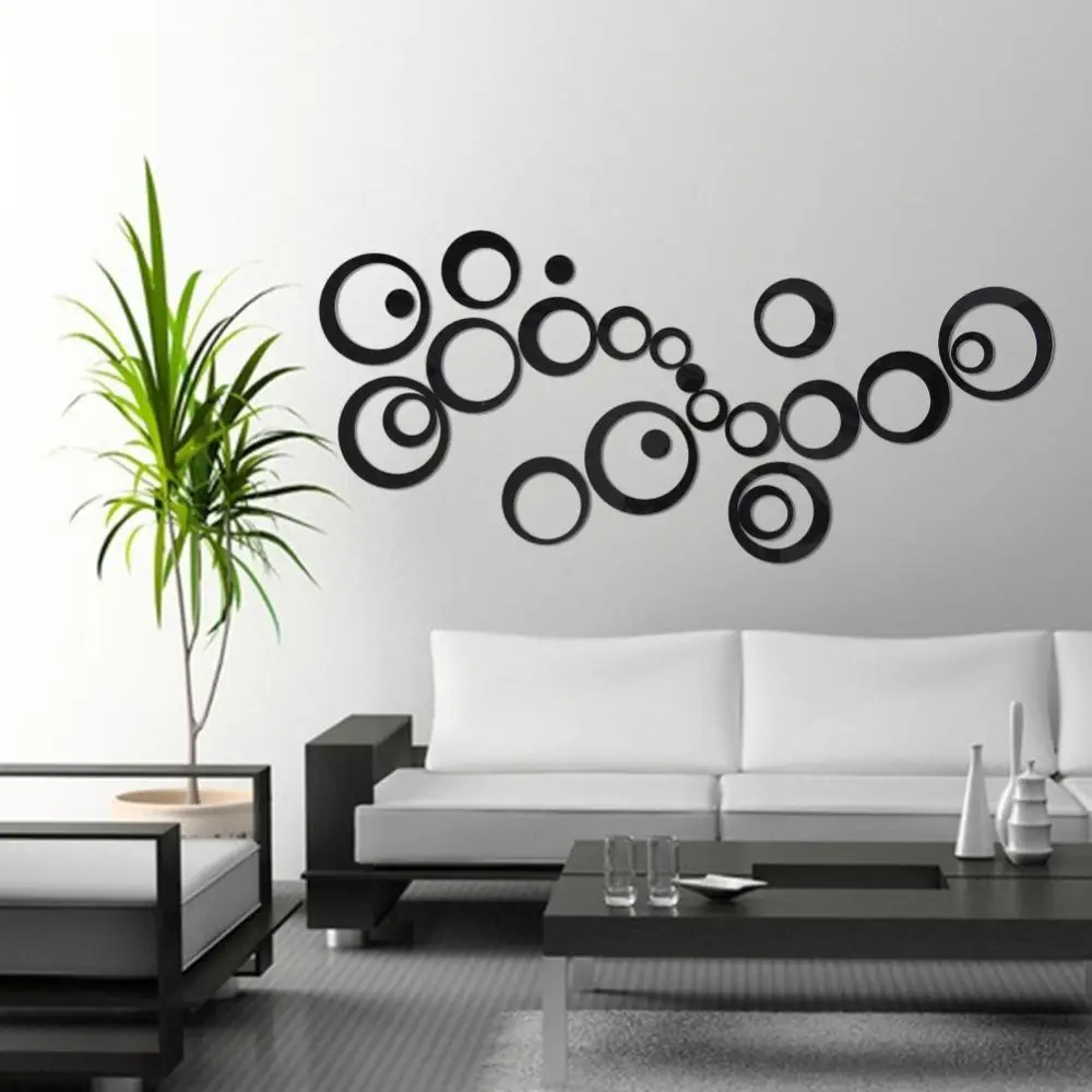Shining Black Tone 3D Mirror Effect Wall Sticker Round Circle Home Office Decor Free Shipping | Дом и сад