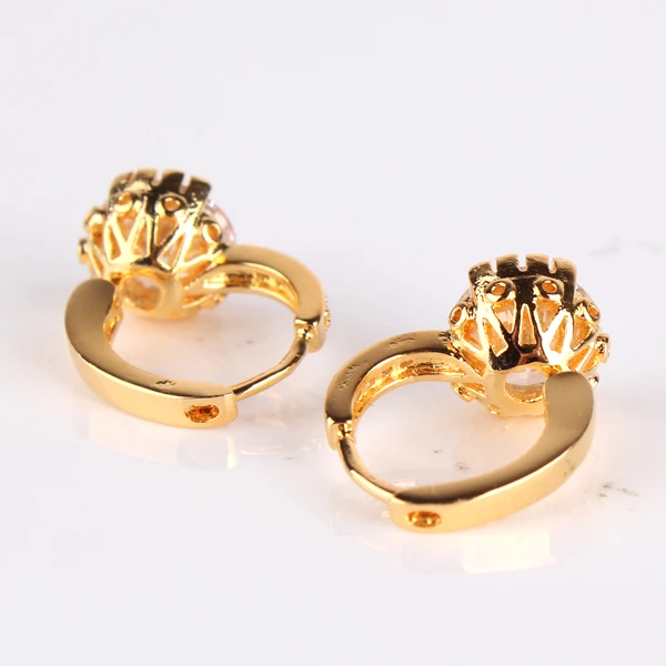 GULICX Fashion Earrings cz Brand Yellow Gold-color Earing White Crystal Cubic Zirconia Hoop Wedding Jewelry E026 | Украшения и