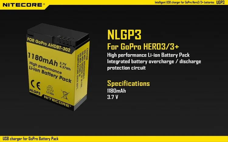 Nitecore UGP3 интеллигентая(ый) Зарядное устройство USB Зарядное устройство для HERO3/3+ батареи ЖК-дисплей дисплей USB DC 5 V