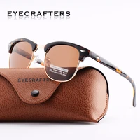 tortoise designer inspired classic half frame horned semi rimless mens womens fashion sunglasses polarized retro eyewear 3016