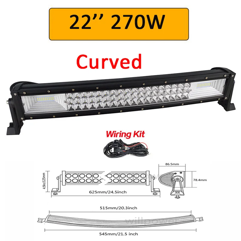 7D 22in with wire Auxtings 22 32 42 50 52 ''дюймовый изогнутый СВЕТОДИОДНЫЙ светильник комбинированный светодиодный рабочий светильник 3D 7D бар Вождение внедорожный автомобиль грузовик 4x4 внедорожник ATV 12 В 24 В - Цвет: 7D 22in with wire