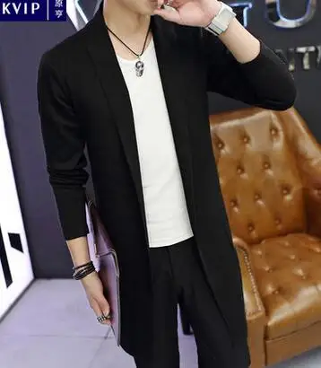 2020 spring and summer new cardigan sweater men long coat thin section korean windbreaker suits men's sweat blazers hombre grey | Мужская