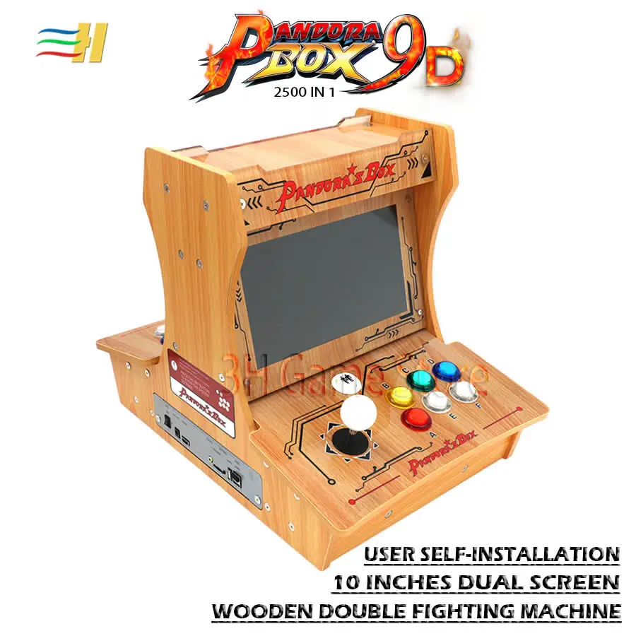 Деревянная коробка Пандора 9D 2500 В 1 есть 3d игры мини аркадная бартоп diy пользователь Самостоятельная установка 10 дюймов двойной экран есть 3P 4P игры