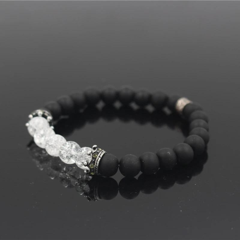 

Natural Stone Crown Beads Bracelet For Women Pave Zircon Men Antique Silver Color Stretch Bead Bracelets Men's Bead Jewelry