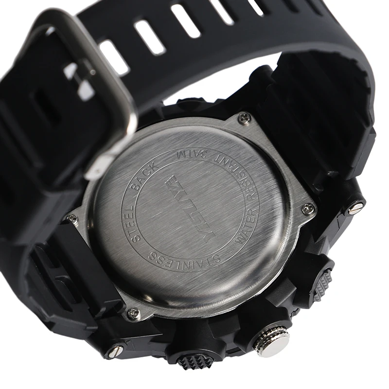 

YISUYA Military Sport Army Day-Date Black Rubber Mens Quartz Wrist Watch Chronograph 3ATM Water Resistant Dual Time Zone Cool