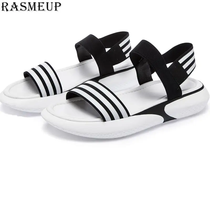 RASMEUP/женские кожаные сандалии на платформе; коллекция года; сезон лето; женская обувь на массивном каблуке; модные повседневные женские пляжные сандалии с пряжкой на толстой подошве - Цвет: Черный