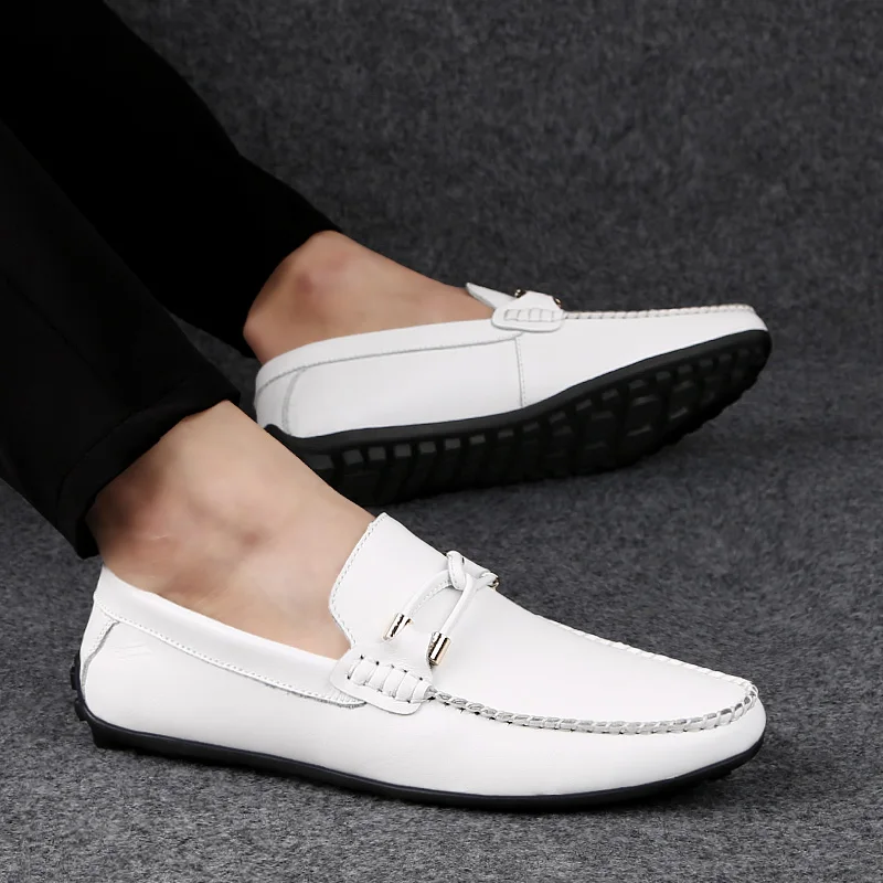 2021 New Fashion Man Genuine Leather Cow Loafers Men's Shoes Casual Classics Black White Slip On Shoe Male Driving For Men | Обувь