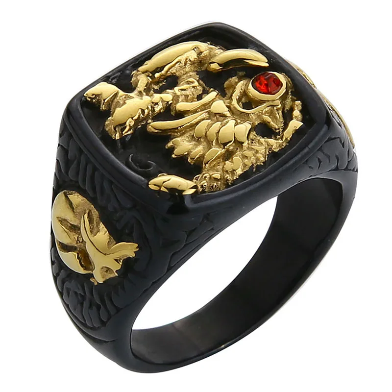 gold and black Valily мужское Золотое черное кольцо, Золотое кольцо с красным камнем, кольцо в виде глаза, Винтажное кольцо на палец из нержавеющей стали в стиле панк, ювелирные изделия для мужчин - Цвет основного камня: gold and black