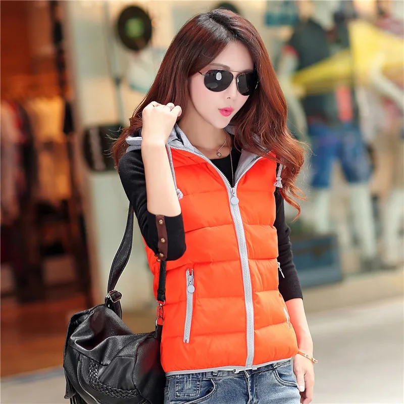 Большие размеры женские жилеты на молнии зимние теплые пальто с капюшоном